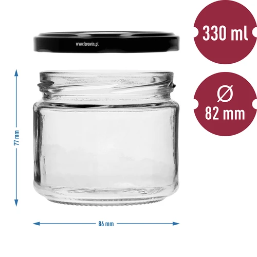 Słoik niski 330ml - z czarną zakrętką fi 82/6, 6szt. - 7