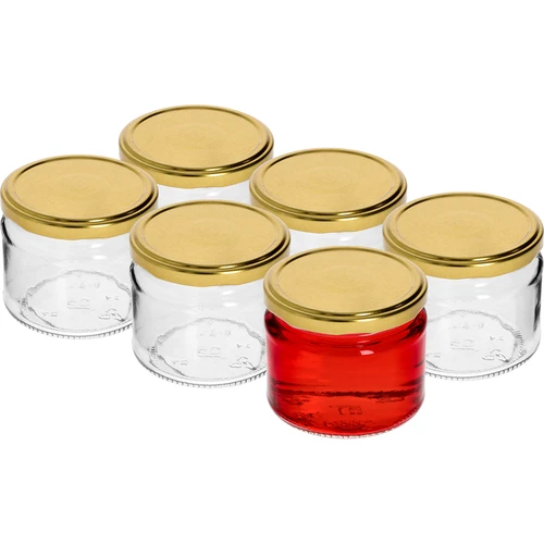 Słoik niski 330ml - ze złotą zakrętką fi 82/6, 6szt. - 2