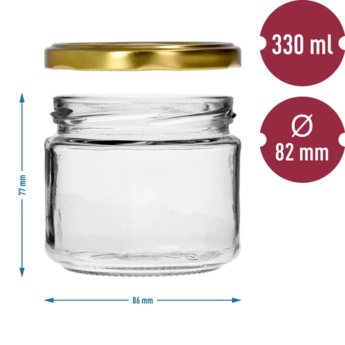 Słoik niski 330ml - ze złotą zakrętką fi 82/6, 6szt. - 7