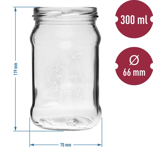 Słoik TO 300ml z nadrukiem -  mix owoców i zakrętką fi66/4 - 3 szt. - 6