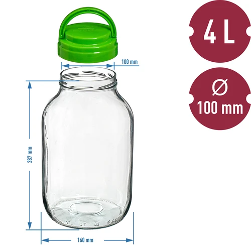 Słoik TO 4 L z plastikową zakrętką + szczypce fi 100 - 6