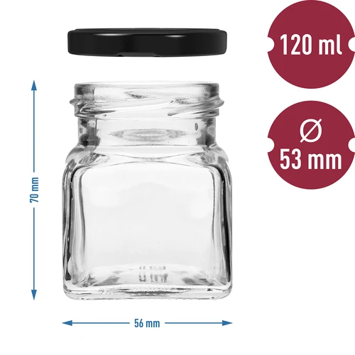 Słoik twist off 120ml - Cztery kąty fi 53 z czarną zakrętką, 6szt - 6