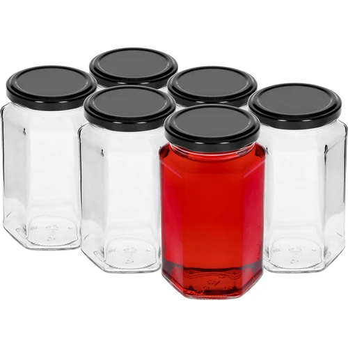 Słoik twist off 385ml z czarną zakrętką fi 63, 6 szt. - 2