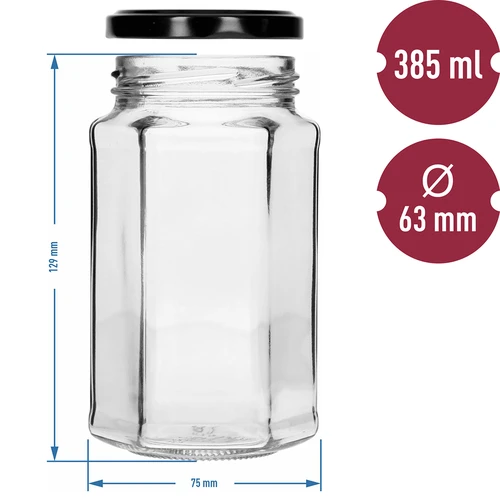 Słoik twist off 385ml z czarną zakrętką fi 63, 6 szt. - 7