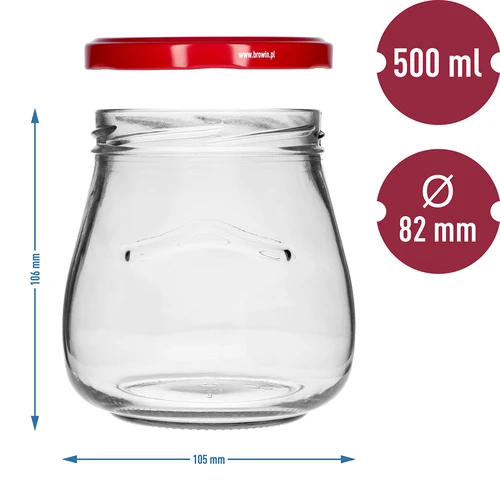 Słoik twist-off 500ml "Odwrócona Amfora" z bordową zakrętką fi 82/6, 6 szt. - 9