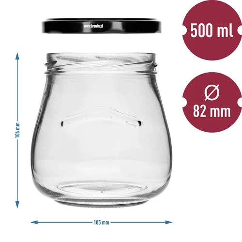 Słoik twist-off 500ml "Odwrócona Amfora" z czarną zakrętką fi 82/6, 6 szt. - 9
