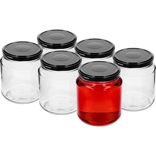 Słoik twist-off, grubasek 580ml z czarną zakrętką fi 82/6, 6 szt. - 2