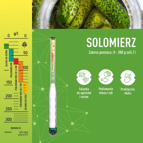 Solomierz nietłukący z probówką, zakres pomiaru: 0-300 g soli/L - 5