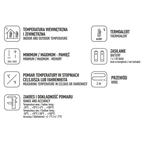 Stacja pogodowa – elektroniczna, sonda, biała - 4