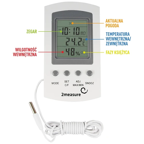 Stacja pogodowa – elektroniczna, sonda, biała - 5