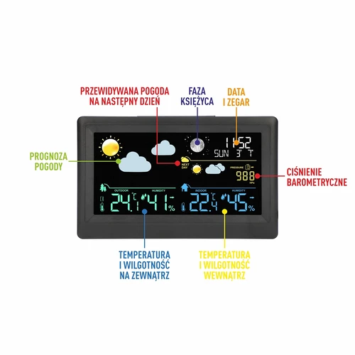 Stazione meteo elettronica – senza fili, con sensore, nera - 8