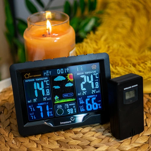 Stazione meteo RCC, DCF – elettronica, retroilluminata, senza fili, con sensore, nera - 13