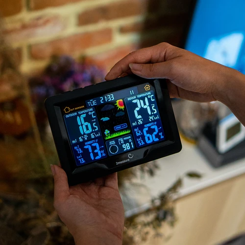 Stazione meteo RCC, DCF – elettronica, retroilluminata, senza fili, con sensore, nera - 14