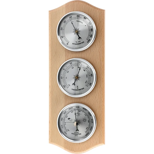 Stazione meteo retrò - legno naturale con quadranti argentati  - 1 