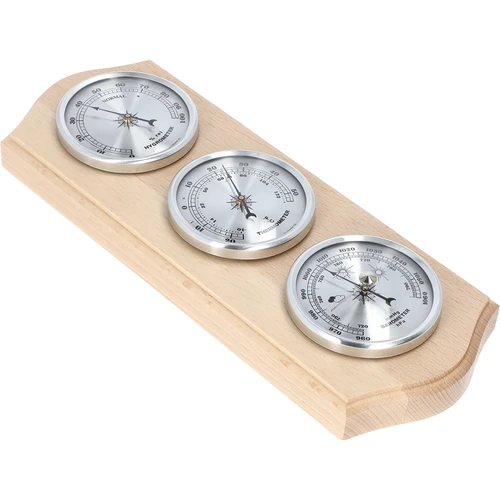 Stazione meteo retrò - legno naturale con quadranti argentati - 2