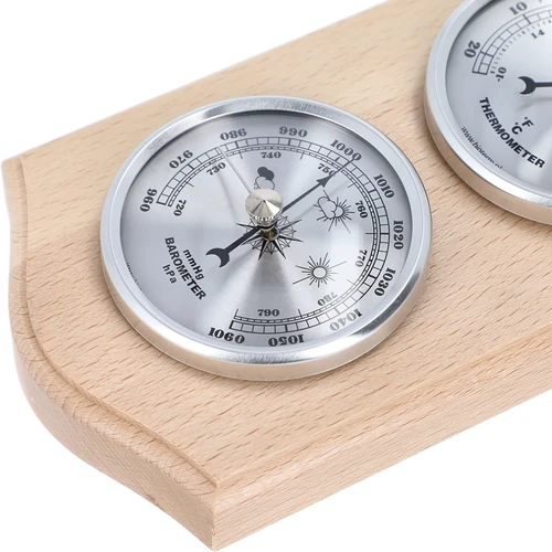 Stazione meteo retrò - legno naturale con quadranti argentati - 3