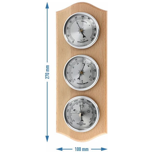 Stazione meteo retrò - legno naturale con quadranti argentati - 5