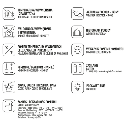 Stazione meteorologica – elettronica, retroilluminata, sonda, bianca - 6