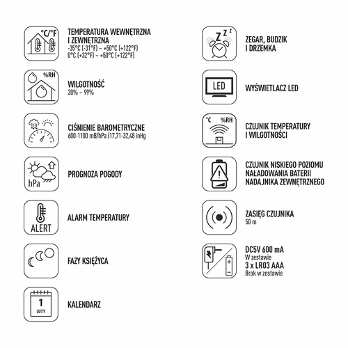 Stazione meteorologica elettronica – wireless, con sensore, nera - 12