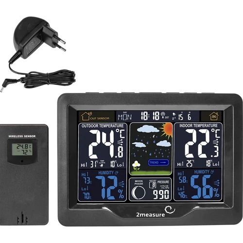 Stazione meteorologica RCC, DCF – elettronica, retroilluminata, wireless, sensore, nera - 2