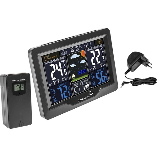 Stazione meteorologica RCC, DCF – elettronica, retroilluminata, wireless, sensore, nera  - 1 