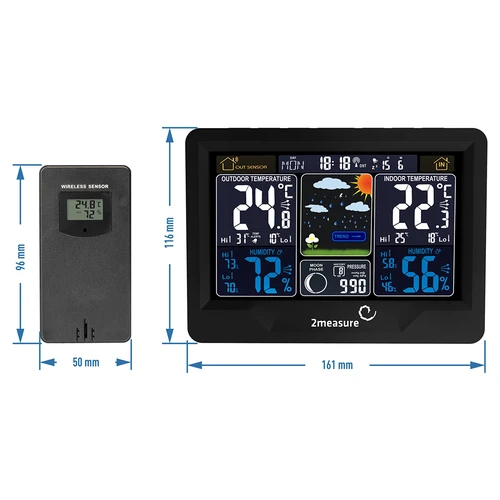 Stazione meteorologica RCC, DCF – elettronica, retroilluminata, wireless, sensore, nera - 12