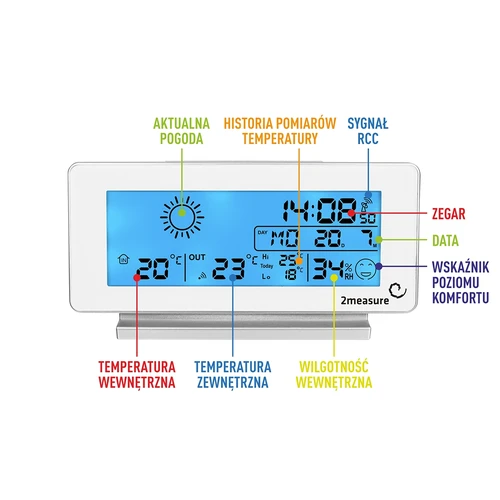 Stazione meteorologica RCC, DCF – elettronica, senza fili, con sensore retroilluminato, bianca - 7