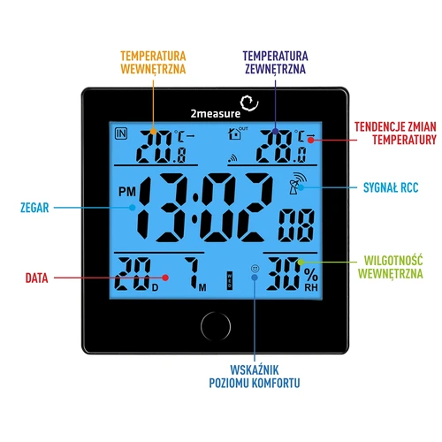 Stazione meteorologica RCC, DCF – elettronica, wireless, sensore retroilluminato, nero - 6