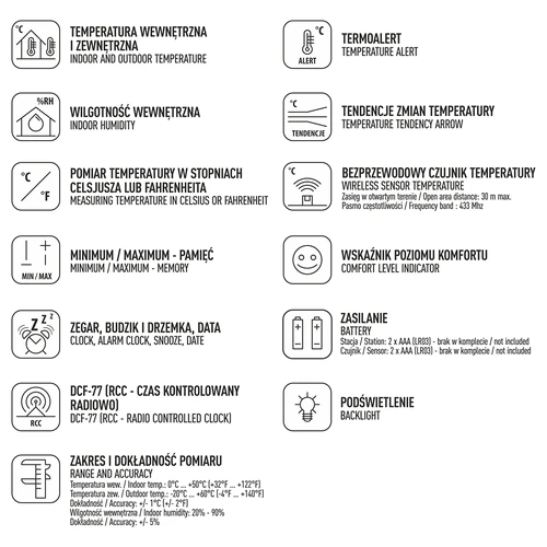 Stazione meteorologica RCC, DCF – elettronica, wireless, sensore retroilluminato, nero - 7