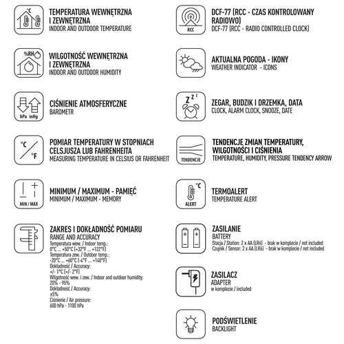 Stazione meteorologica RCC – elettronica, retroilluminata, wireless, sensore, nera - 10
