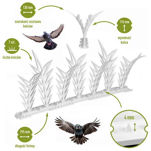 Strisce con punte dissuasorie per uccelli, decorative, bianche - in materiale plastico, 6 pezzi - 3