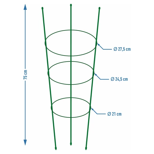 Supporto ad anelli per piante, 3 anelli, 0,7 m - 2