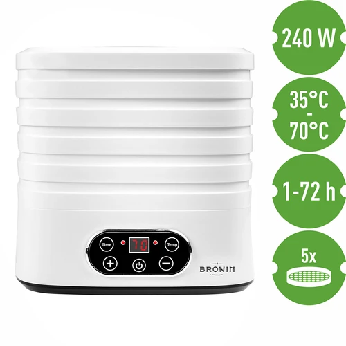 Suszarka do grzybów, owoców, warzyw i ziół z regulacją temp, 240W, biała - 9