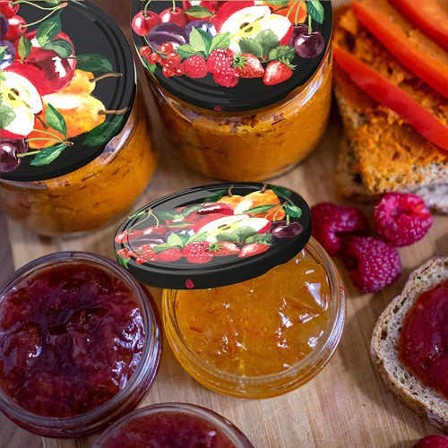 Tappi twist-off Ø 66/4 con frutta su sfondo nero - 10 pz - 5