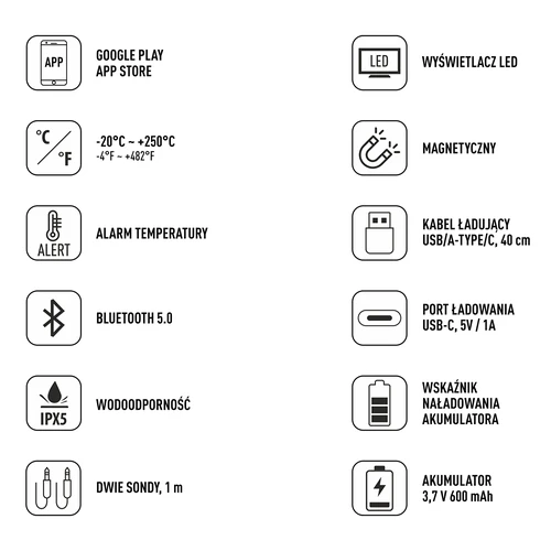 Termometr kuchenny z Bluetooth, 2 sondy - 8