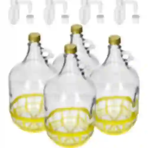 4 x Dama 5L con tappo, tubo di fermentazione, chiusura e cestino