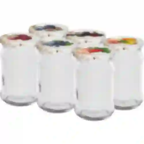 Barattoli 300 ml con coperchio colorato fi 66 - 6 pezzi.