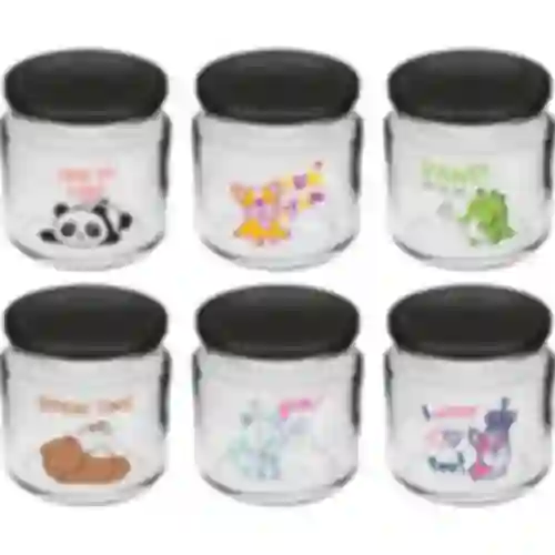Barattolo per bambini twist off 212ml con stampa e coperchio fi 66/4, 6 pezzi