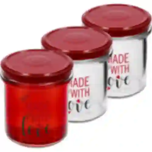 Barattolo semplice 346ml fi 82 con stampa colorata "Made With Love" e coperchio bordeaux, 3 pezzi