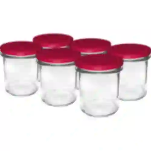 Barattolo semplice 350 ml (fi 82) con coperchio bordeaux 6 pz.