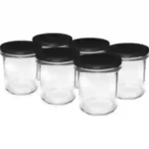 Barattolo semplice 350ml con tappo nero fi82 - 6 pezzi