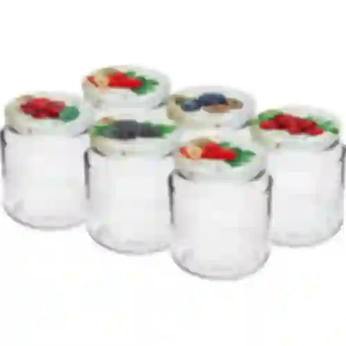 Barattolo TO, cicciotto 580ml con coperchio colorato fi82/6, 6 pezzi