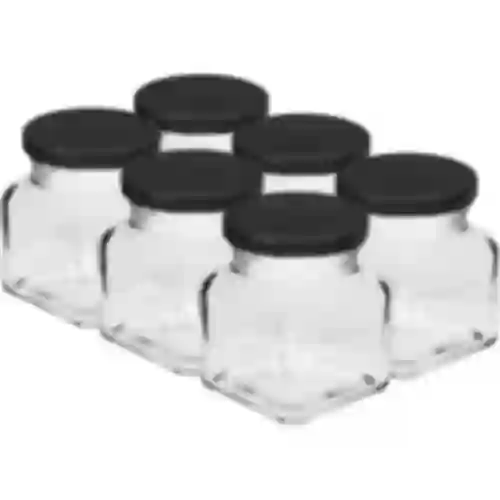Barattolo twist off 120ml - Quattro angoli fi 53 con coperchio nero, 6 pezzi
