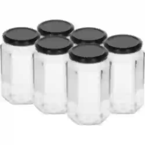 Barattolo twist off 385ml con coperchio nero fi 63, 6 pezzi.