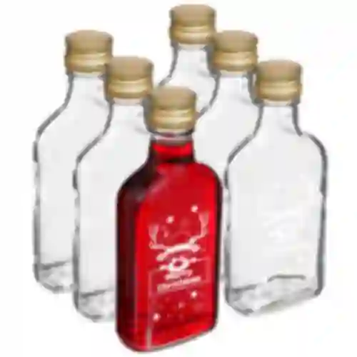 Bottiglia 200 ml con tappo a vite, stampa Renna Natalizia, 6 pezzi.