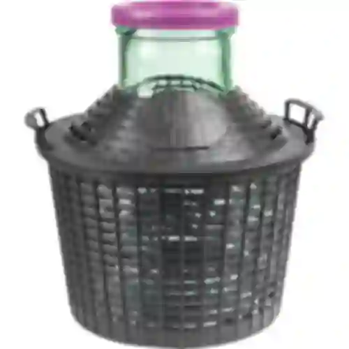 Damigiana per vino 10 L con collo largo nel cestino di plastica
