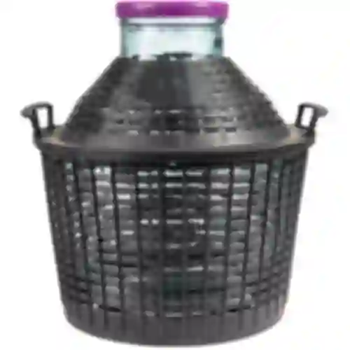 Damigiana per vino 15 L con collo largo in cestino plast.