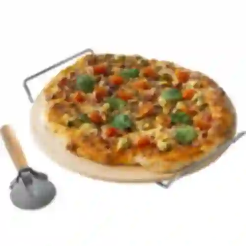 Pietra per pizza con manico e coltello, in cordierite, rotonda 33 cm