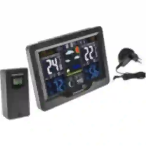Stazione meteorologica RCC, DCF – elettronica, retroilluminata, wireless, sensore, nera