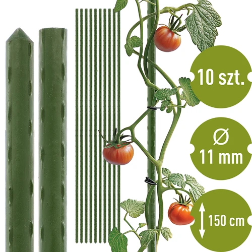 Tutori da giardino Bioogród – acciaio rivestito, 1,5 m, Ø 11 mm, 10 pz.